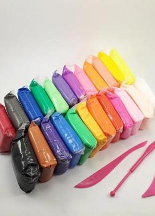 Маса для ліплення (легкий пластилін) 24 кольори 15 грам зі сте...