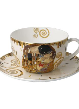 Чашка с блюдцем для чая Goebel «Поцелуй» Густав Климт;белая, 5...