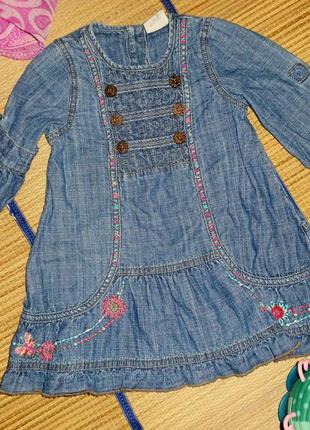 Платье джинсовое для девочки рукав трансформер, 12-18мес.