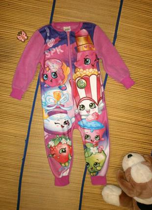 Пижама теплая кигуруми для девочки 2-3года shopkins