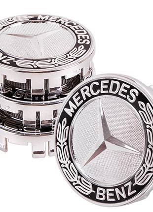 Заглушка колесного диска Mercedes 75x70 черный ABS пластик (4ш...
