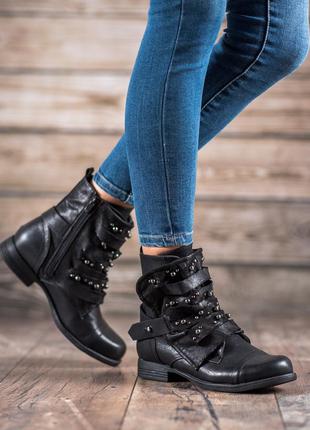 Женские черные ботильоны на шнуровке, ботинки, полусапоги.