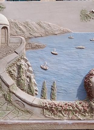 Картина - барельеф, Альтанка у моря. Смешанная техника.