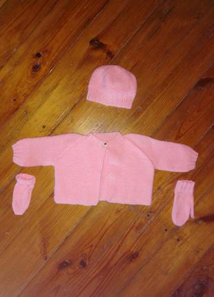 Вязанный костюмчик на девочку розовый комплект распродажа