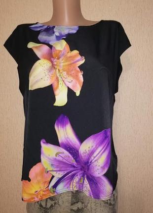 Красивая женская черная футболка, блузка в цветочный принт bhs