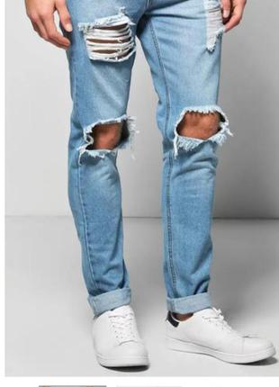 Чоловічі рвані сині джинси