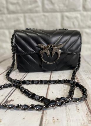 Шкіряна сумочка з пташками в стилі pinko стьогана чорна італія 🇮🇹