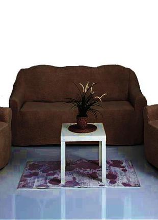 Плюшевый чехлы на диван и 2 кресла venera sh-001 коричневые