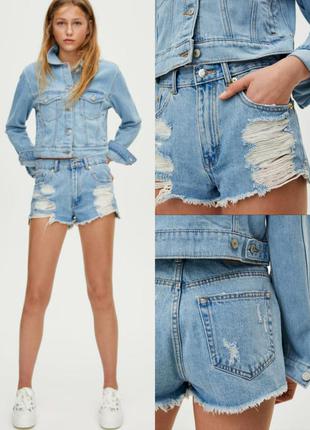 Модні джинсові шорти pull&bear з потертим ефектом і розривами