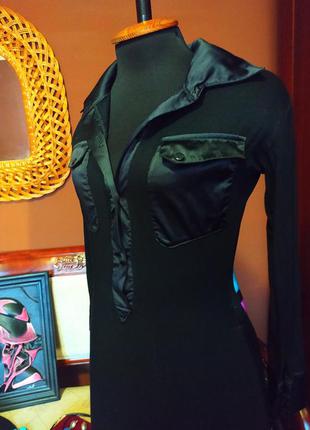 Маленькое чёрное платье - рубашка с атласными вставками италия