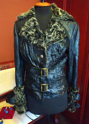 Крутая меховая куртка натуральная кожа каракуль кожаная италия