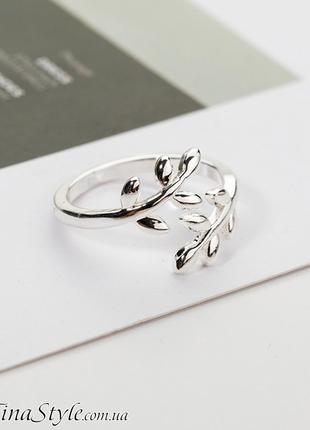 Кольцо минимализм веточка оливи цвет серебро колечко женское