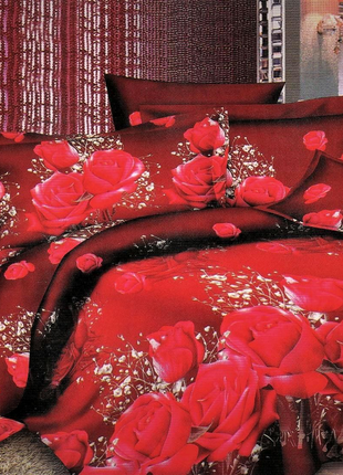Односпальный комплект постельного белья с красными розами 3 D