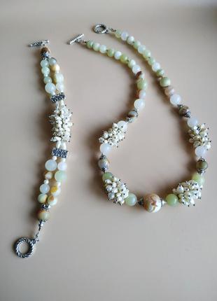 Колье , ожерелье ,бусы и браслет : жемчуг ,оникс