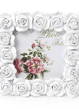 Рамка для фото из искусственного камня Розы , цвет - белый