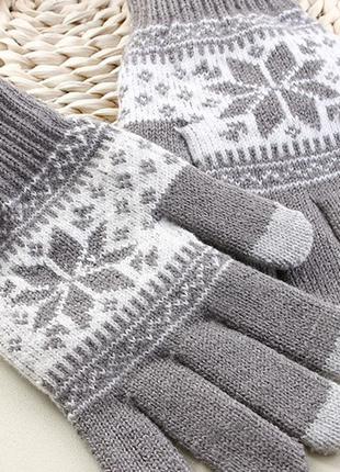 Рукавиці для сенсорних екранів Touch Gloves Snowflake gray-white