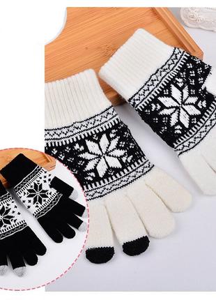 Рукавиці для сенсорних екранів Touch Gloves Snowflake white-bl...