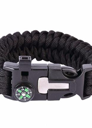 Браслет Paracord Flint-Fire + compass black