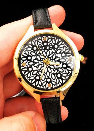 Жіночий наручний годинник із тонким ремінцем Meibo black