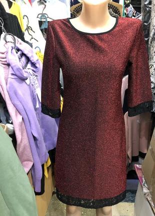Бордовое люрексовое платье