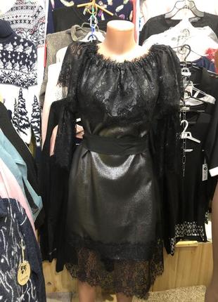 Черное серебристое, ажурное платье
