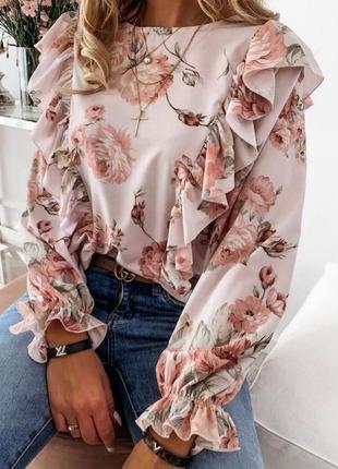 Модная блузка рубашка цветочный принт