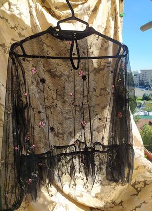 Прозрачная блузка в сетку с цветочком l xl