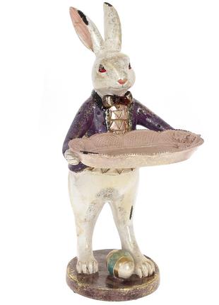 Декоративная статуэтка Белый Кролик с подносом 30см