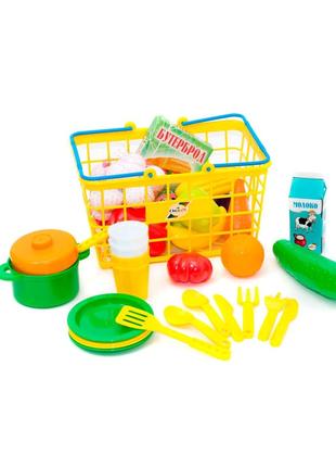 Детская игрушка «Набор посуды с продуктами и корзиной, разноцв...