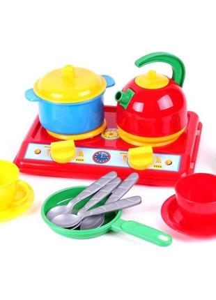 Детская игрушка «Кухонная плита с набором посуды», разноцветны...