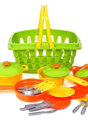Детская игрушка «Набор посуды с корзиной, разноцветный». Произ...