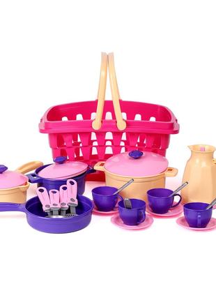Детская игрушка «Набор посуды с корзиной 26 предметов, разноцв...