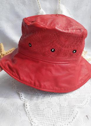 Шляпа панама натуральная кожа красная большой размер