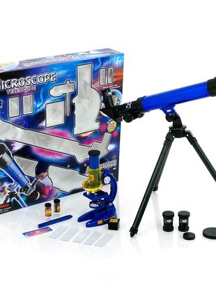 Научный набор «Микроскоп+Телескоп, со световым эффектом, синий...
