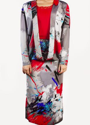 Яркий оригинальный винтажный костюм-тройка с принтом-абстракцией