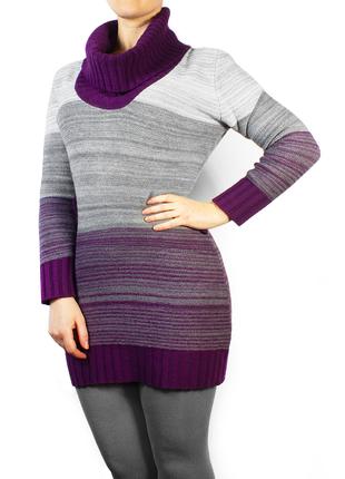 Теплое вязаное платье-свитер с воротником-хомутом