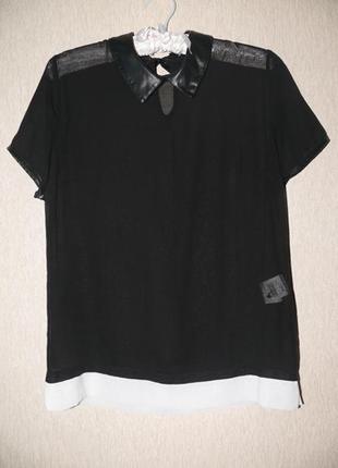 Стильная блузка с отделкой и воротничком кожзам,франция