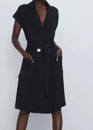 Zara платье блейзер черное с поясом s xs