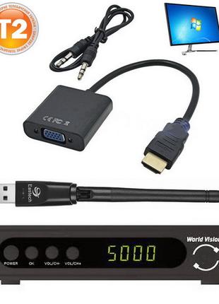 Т2 тюнер (YouTube, Megogo) + адаптер VGA to HDMI (ТВ на монито...