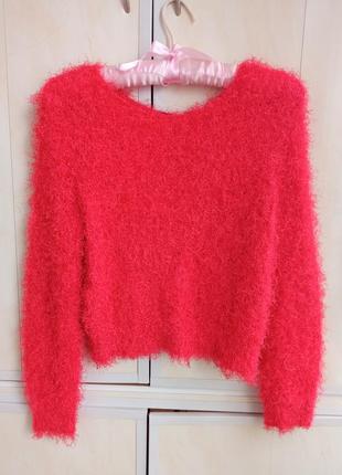 Пушистый светер кофта пуловер свитер джемпер красный джемпер
