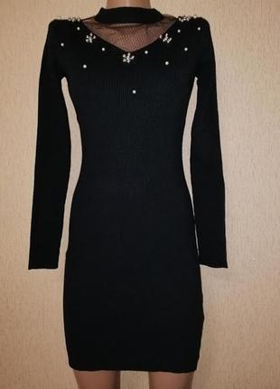 Черное новое короткое трикотажное женское платье bluoltre(италия)