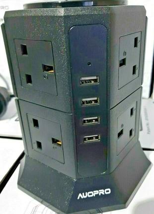 Вертикальный сетевой удлинитель AUOPRO с USB-разъемами