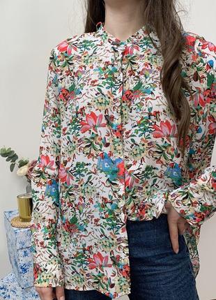 Сорочка рубашка блузка в цветочный принт с поясом бантом квіткова