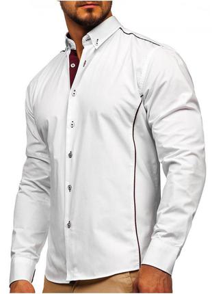 Бело-бордовая элегантная мужская рубашка