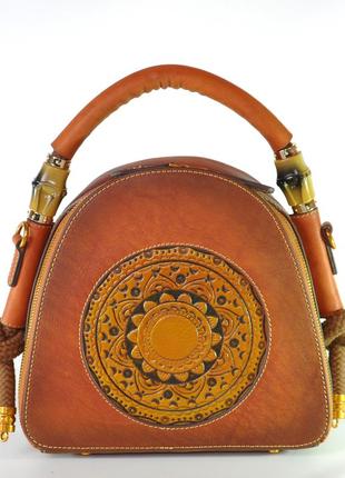 Женская кожаная сумка ручной работы boho коричневая