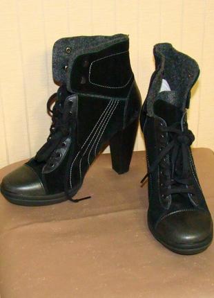 Ботинки женские демисезонные кожаные черные на каблуке puma