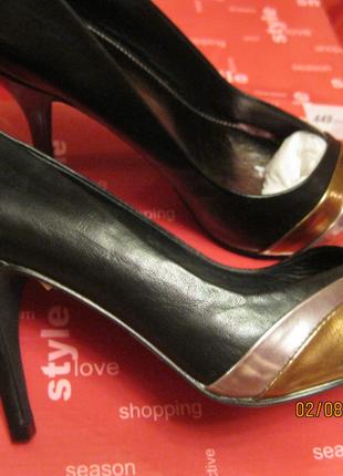 Туфли женские классика 36р стильные черные с бронзой и серебром