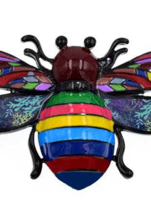 Брошь брошка кулон подвеска муха пчела бабочка металл цветная ...