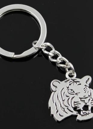 Брелок на ключи серебристый металл тигр меллический