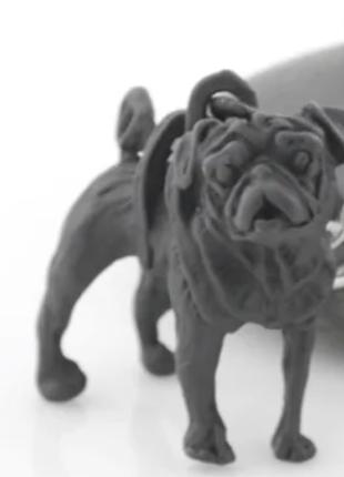 Брелокна ключи мопс пес собака металл черный 3D обемный фигурк...